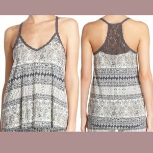 NEW PJ Salvage [ Small ] Lace Racerback Jersey Cami Tank in Grey‎